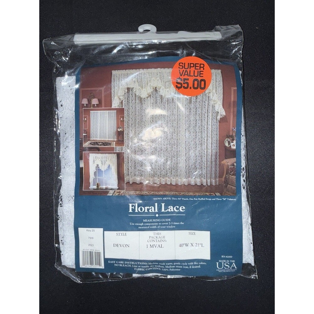 Vintage Kmart Devon Floral Lace Curtain Panel Ivory 40x21 Cottagecore NOS